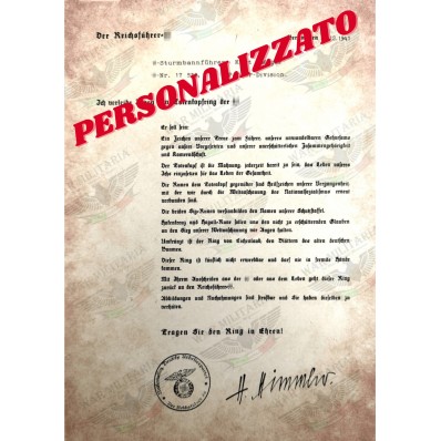 - Lettera di Assegnazione del Totenkopfring - Personalizzato