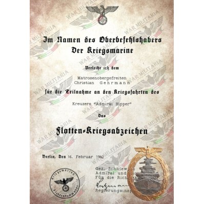 High Seas Fleet Badge Award Letter - Customised