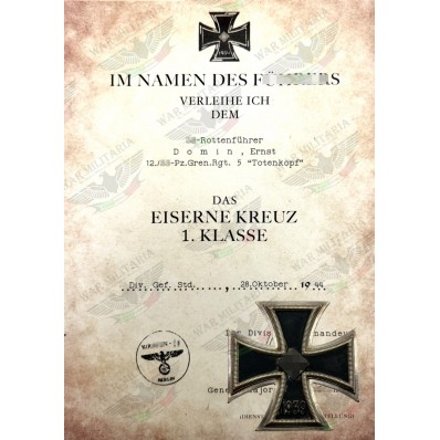 Eisernes Kreuz 1. oder 2. Klasse für SS-Mitglieder Auszeichnungsschreiben - Maßgeschneidert