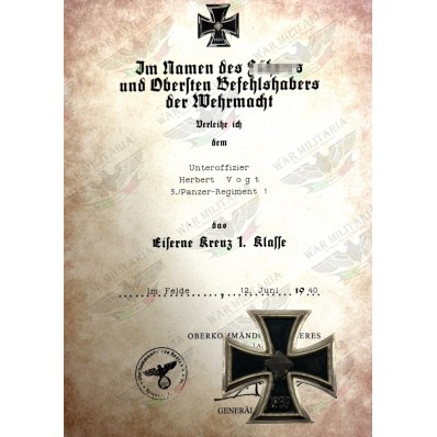 Eiserne Kreuz 1. oder 2. Klasse Auszeichnungsschreiben - Maßgeschneidert