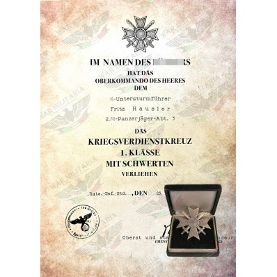 Kriegsverdienstkreuz 1. Klasse mit Schwertern Auszeichnungsschreiben - Maßgeschneidert