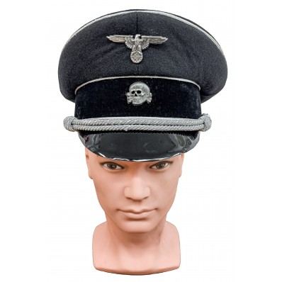 Waffen SS Generals Visor Cap (Black with Silver Piping)